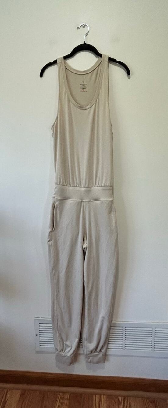 Sweaty Betty Gary Racerback Jumpsuit in cream womens S yoga lounge travel